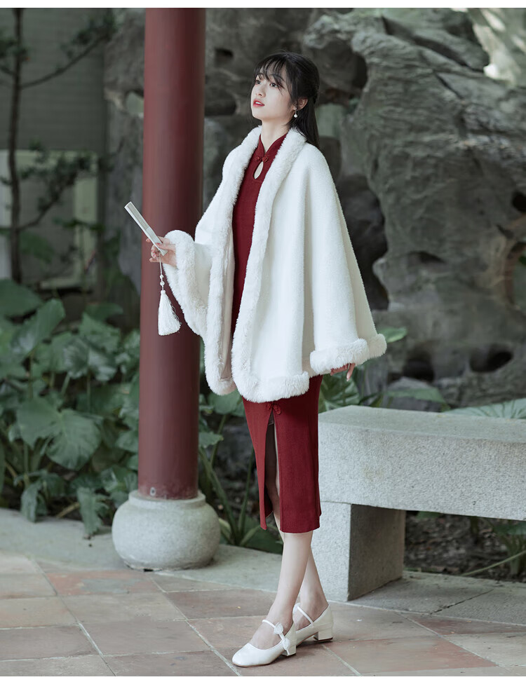 予瑾 汉服披风斗篷外套女冬古风复古民国风针织旗袍披肩女年秋冬外搭