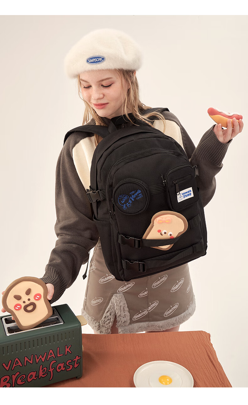 vanwalk双肩包元气早餐自制春季入学指南复古大容量书包学院休闲双肩