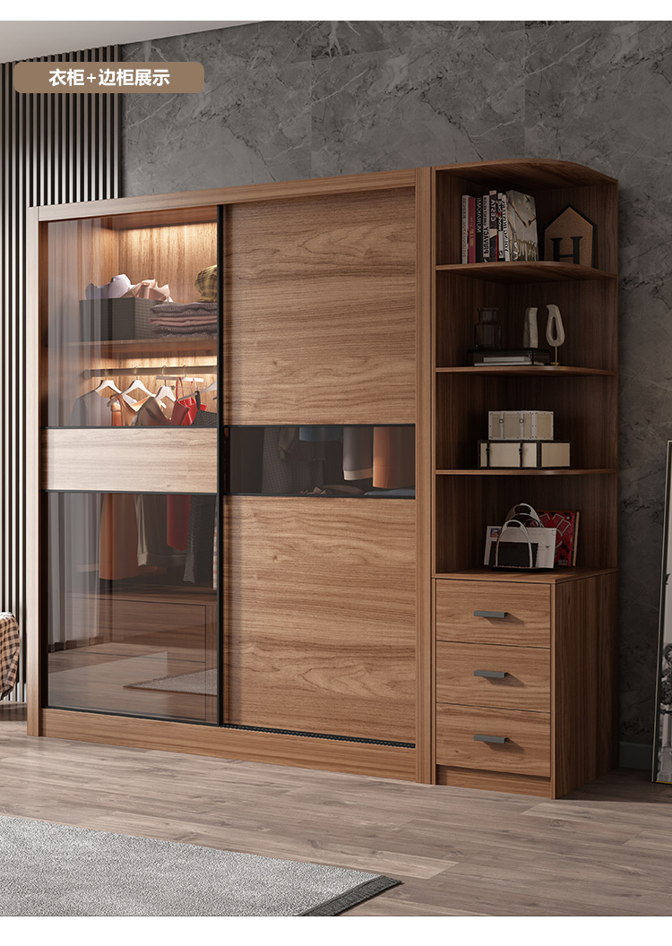 酷比得推拉门衣柜轻奢家用卧室北欧现代简约趟门移门柜子小户型整体