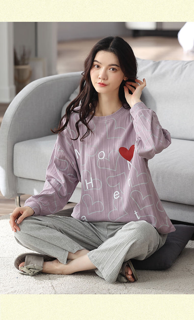 千奈美春秋季纯棉长袖圆领睡衣女生公主风甜美可爱卡通家居服套装yxd