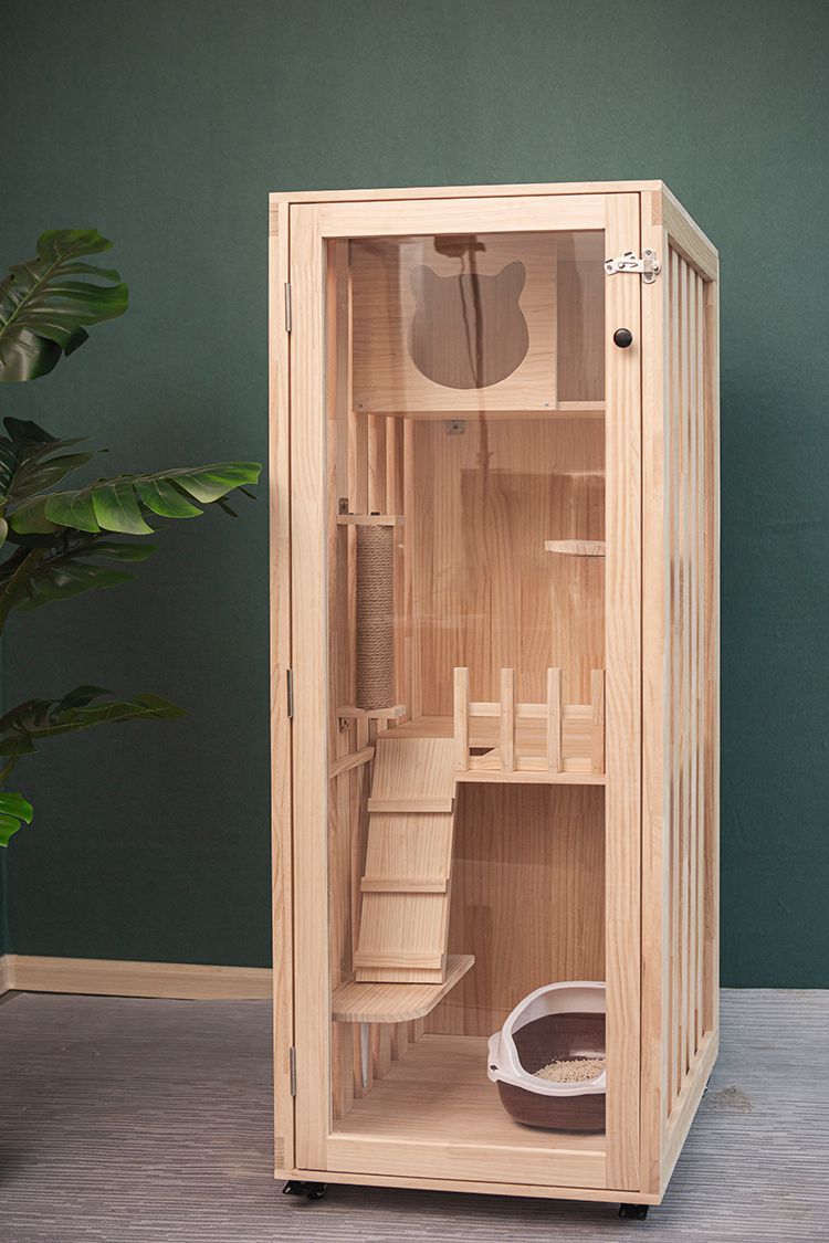 京优选猫柜子玻璃实木猫别墅公寓家用猫窝封闭式有门巨猫笼家用大号大