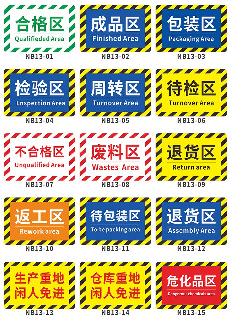 分区牌工厂生产车间防滑磨砂标识贴合格成品分检验区警示地面区域划分