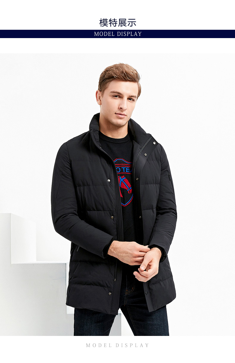 美国皇家保罗冬季新款加厚白鸭绒羽绒服黑色立领中长款男士polo防风