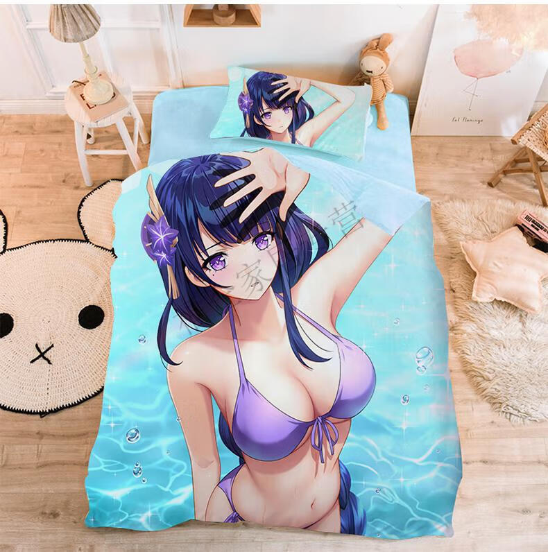 原神四件套动漫二次元手游原神床单雷神被套学生宿舍单人被单四件套