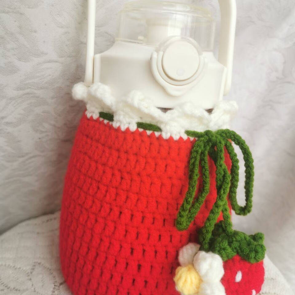 杯套保护套编织 网红超大容量大肚子杯套手工毛线编织制作杯套勾钩针
