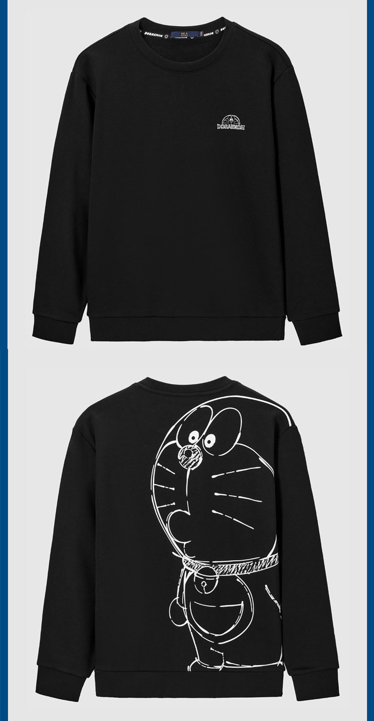 hla海澜之家哆啦a梦系列时尚图案卫衣休闲简柔软童趣上衣男藏青花纹