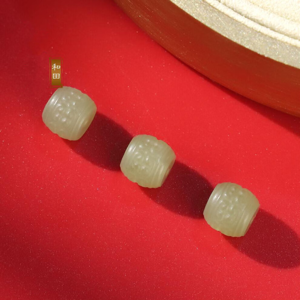 甄祥 天然和田玉回纹桶珠散珠 新疆青玉配珠顶珠 手串手链配饰【图片