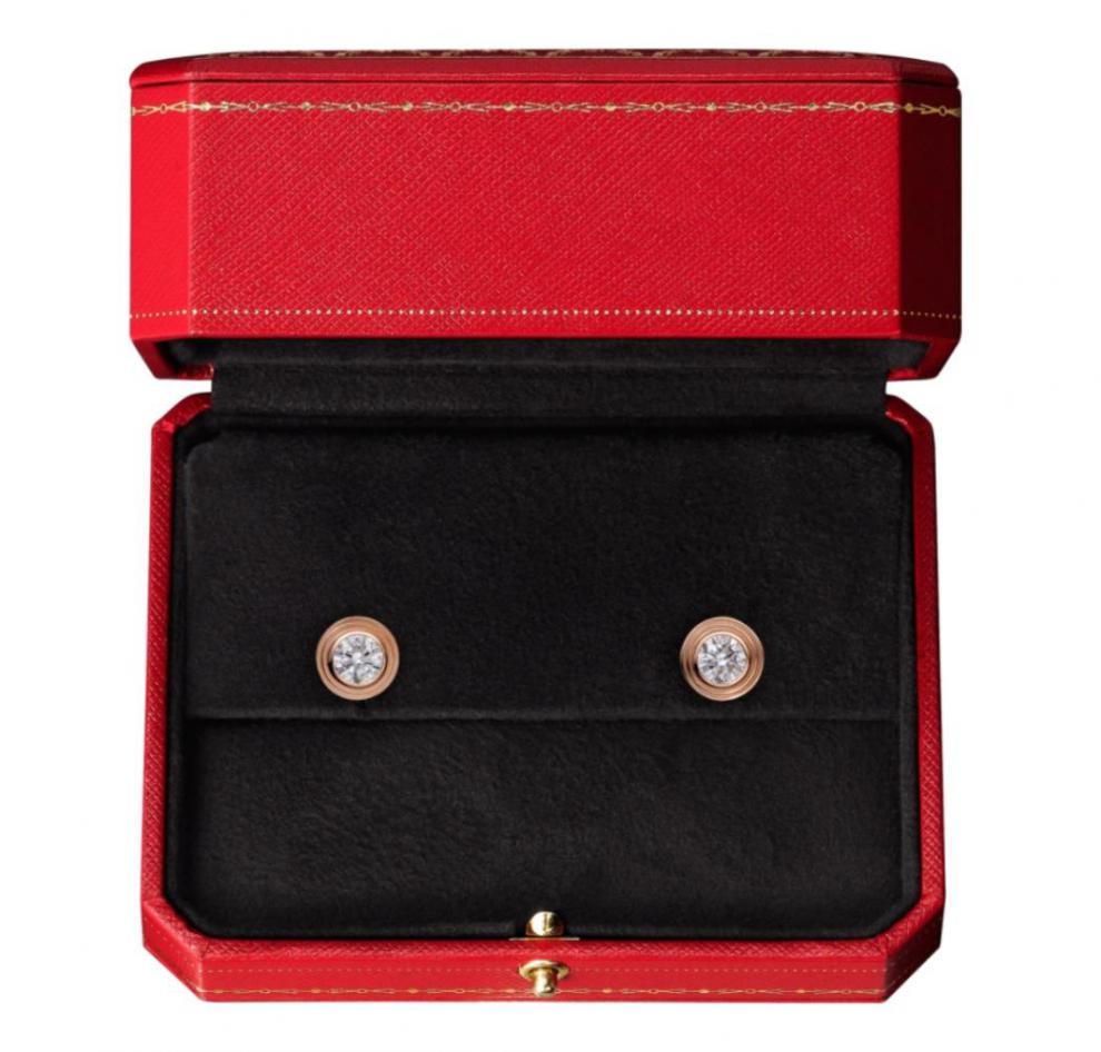 cartier卡地亚18k玫瑰金钻石耳钉耳环b8301214