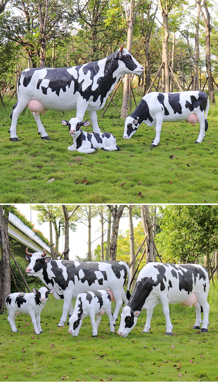 户外园林商场鲜奶吧仿真奶牛雕塑农场牧场饭店玻璃钢卡通动物摆件浅