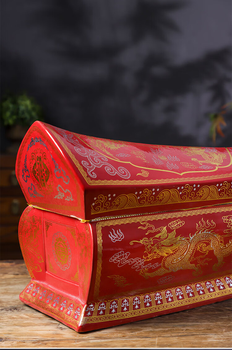 骨灰盒景德镇大号陶瓷棺材方形骨灰坛罐防腐迁坟捡骨殡葬男女款 金色