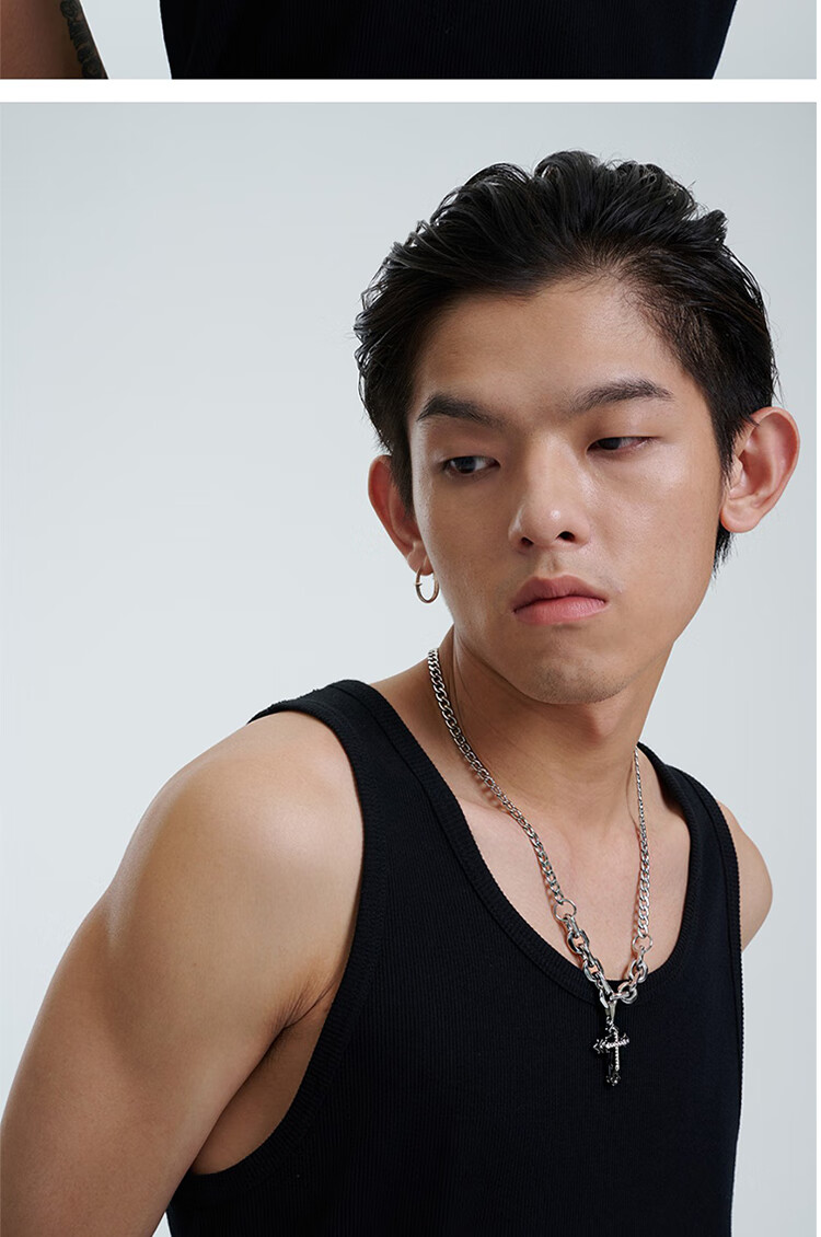 teice 双链拼接镶钻十字架自由古巴项链 男女同款 送女生送男生 古巴