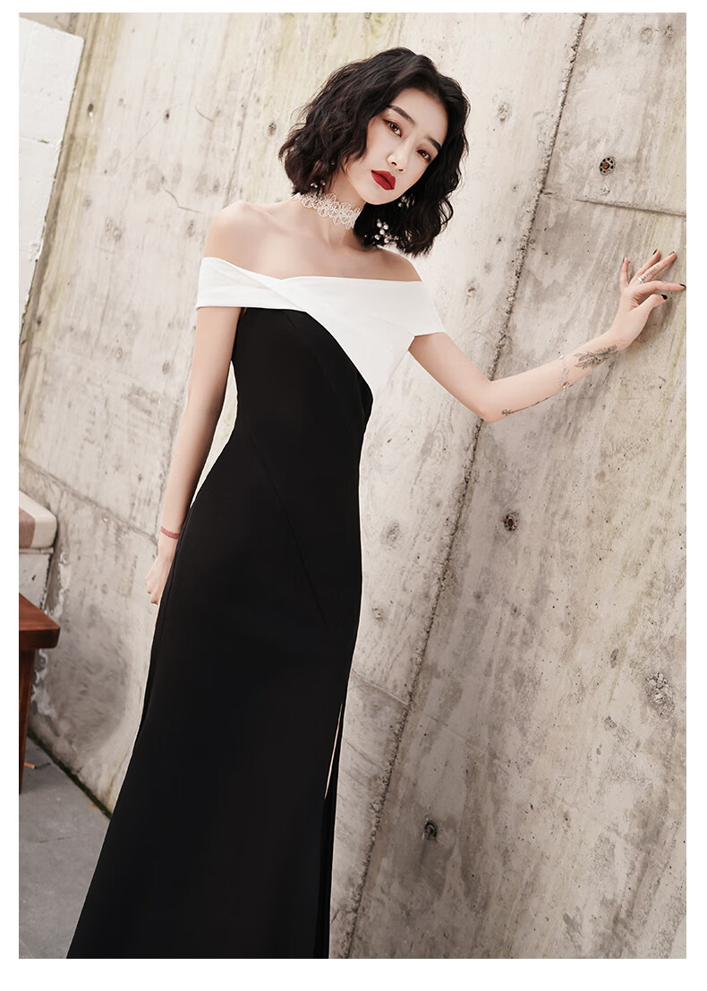擒旗品牌轻奢高端女士礼服黑色宴会晚礼服裙时尚高端性感修身主持人