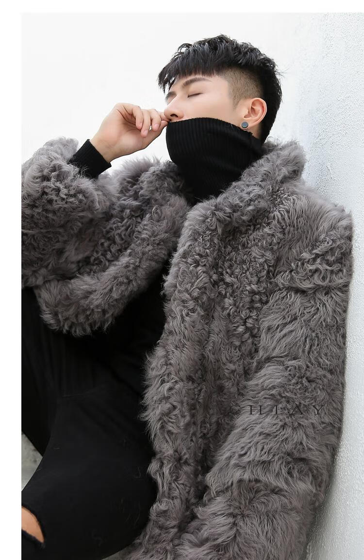 chiay轻奢高端品牌男士21年皮毛一体男羊羔毛外套中长款宽松澳洲进口