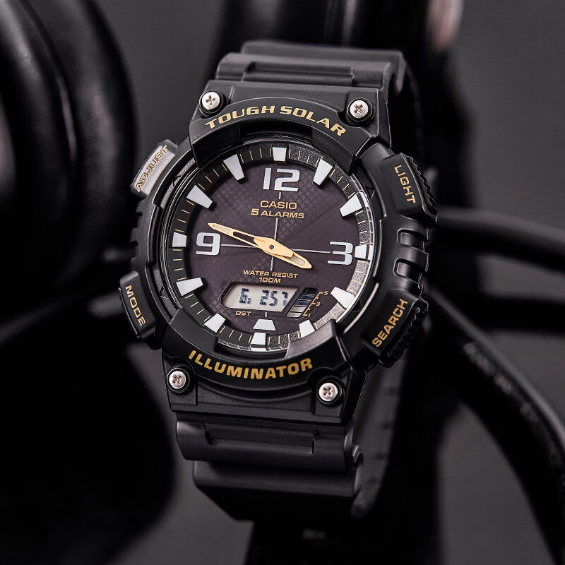 casio卡西欧 海外代购手表男潮流黑金黑武士运动电子学生男士表aeq