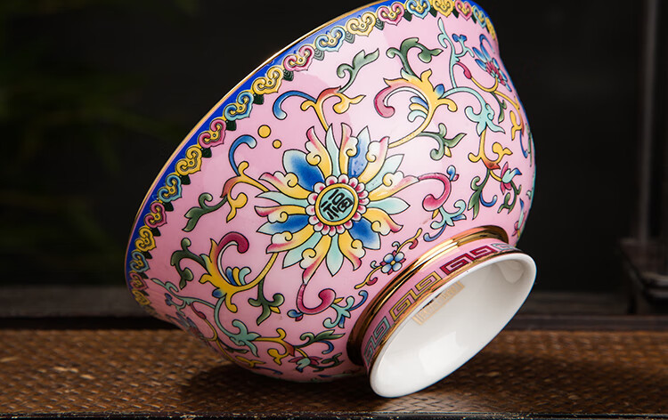 碗大汤碗吃饭碗金边碗 6英金边珐琅彩樱花粉碗1个装【图片 价格 品牌