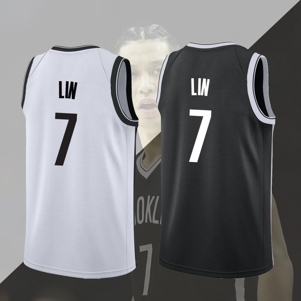 高品质耐尅全滕讯体育新款篮队7号林书豪球衣黑白城市版篮球服客场黑