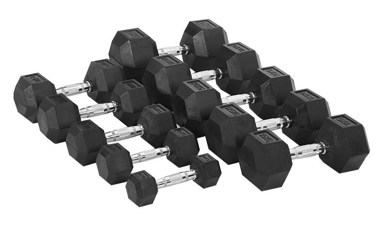 纯钢六角哑铃臂力锻炼器材健身房专用包胶六角哑铃 固定哑铃男士健身