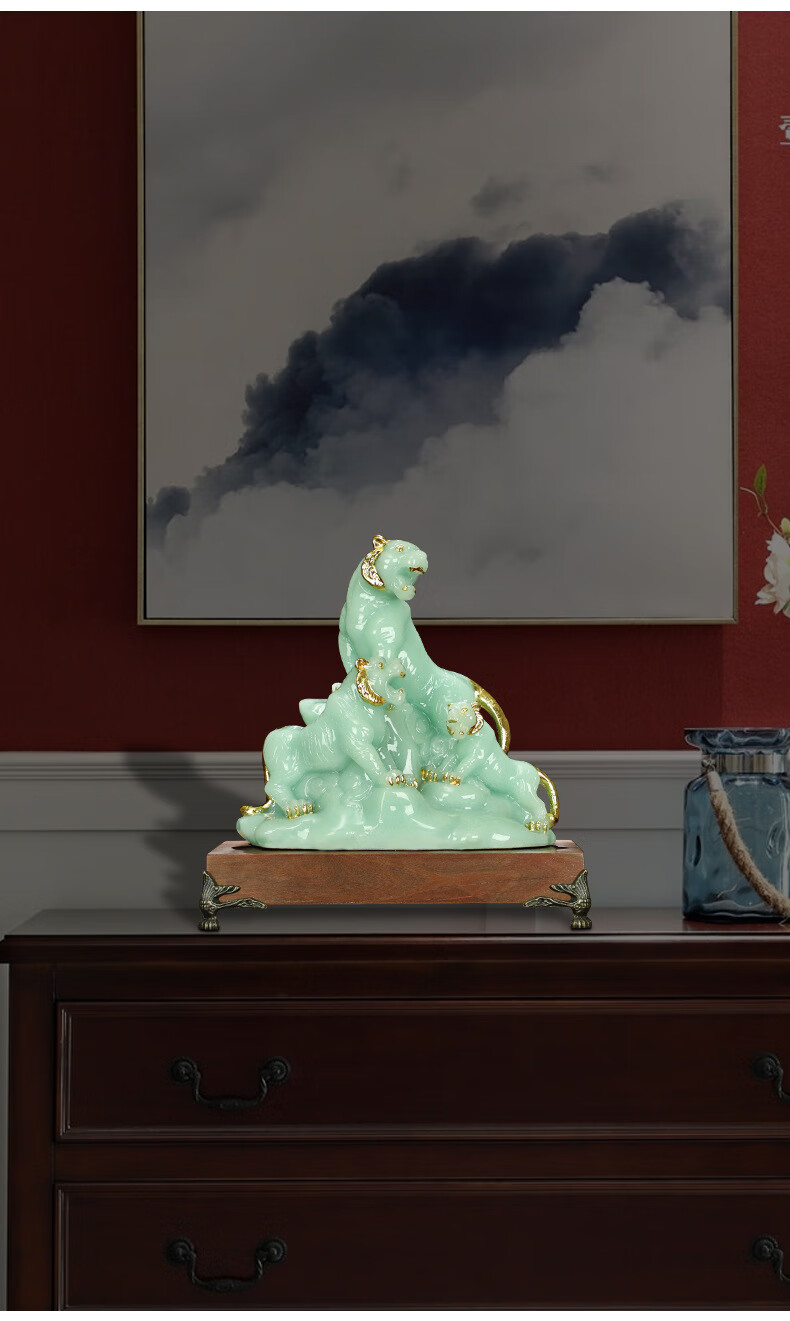 好运顺玉石老虎摆件虎年吉祥物生肖虎家居玄关酒柜装饰品开业礼品众虎