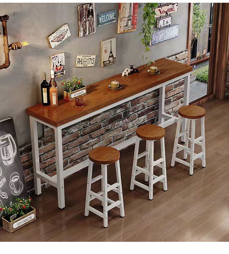 靠墙吧台桌高脚桌家用简约现代小吧台阳台餐桌长条高桌子奶茶店桌 白