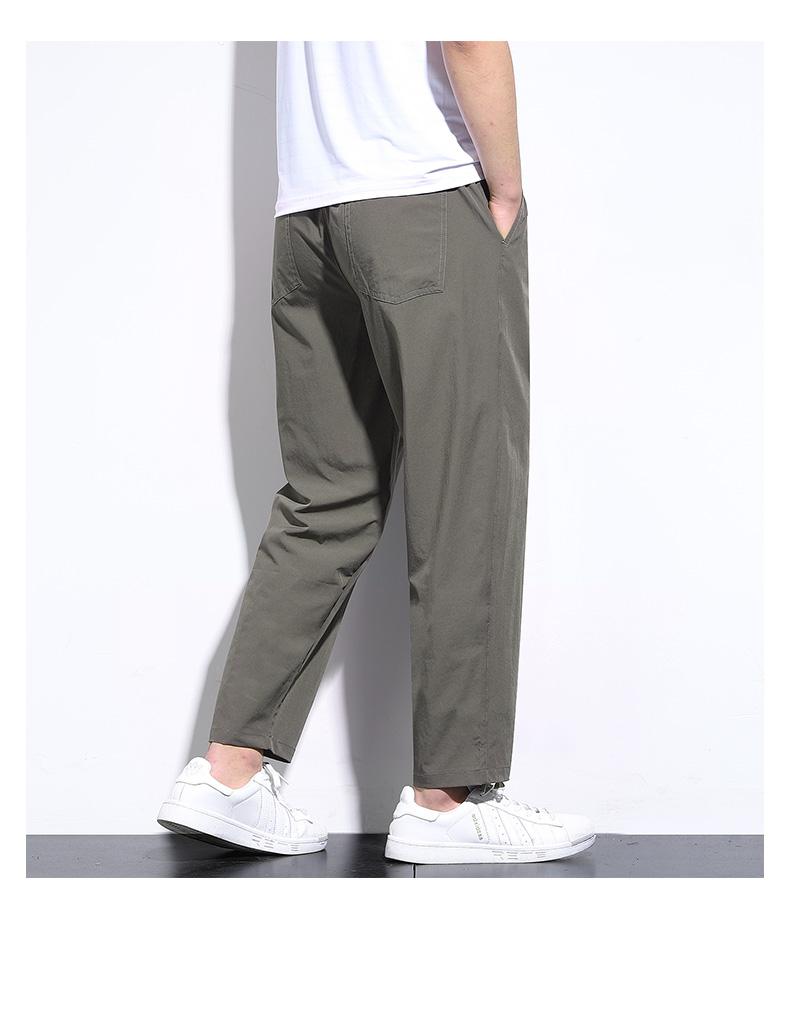 夏季冰丝薄款九分裤男宽松直筒裤子休闲裤大码运动速干夏天男裤黑