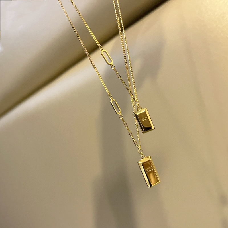 老凤凰黄金小金条项链足金锁骨链金砖套链一体项链送女友礼物 金条