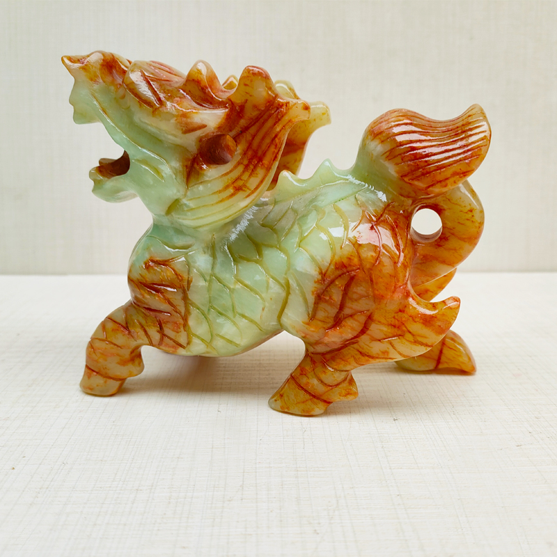 玉麒麟摆件风水摆 岫玉麒麟摆件玉石一对纳福办公室客厅玄关乔迁保证