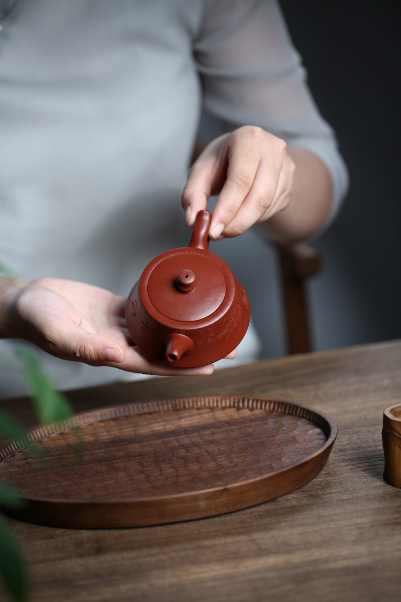 汇承奥 宜兴名家张继丽手工紫砂壶原矿大红袍柱础茶壶家用茶具 大红袍