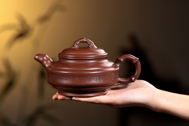 回流壶顾景舟真品早期一厂老紫砂壶红泥全手工双线竹鼓壶【图片 价格
