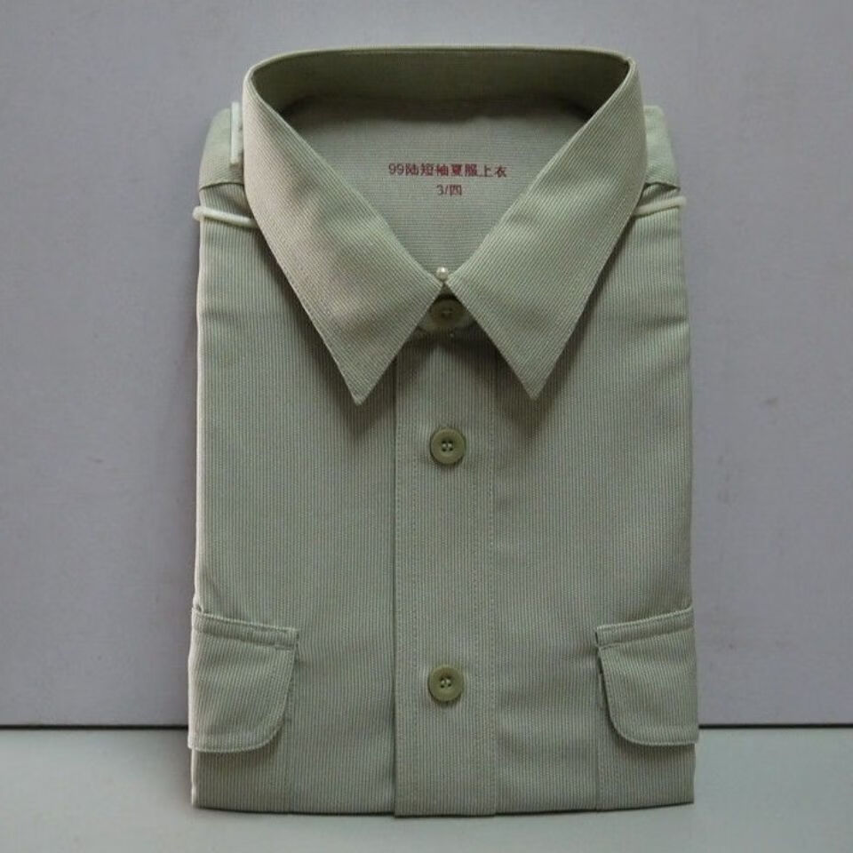 xkga老式陆衬衣绿白细条纹工作服制服衬衣长袖短袖宽松版 长袖特大码