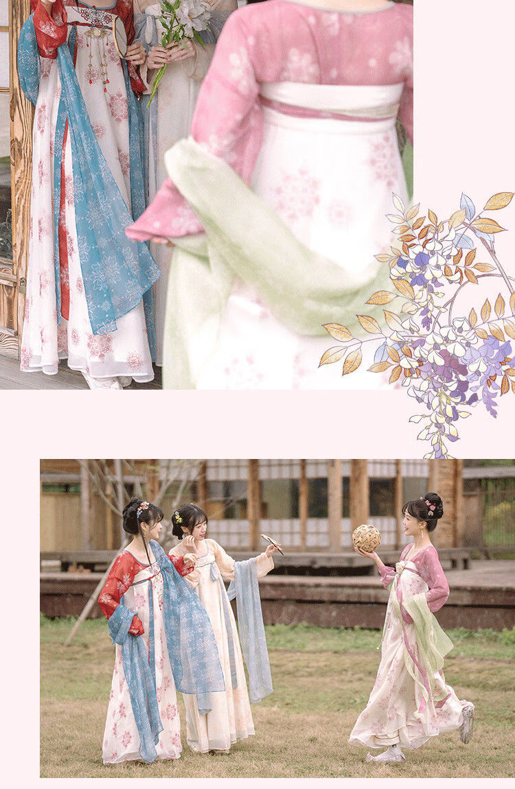 伊菲申夏季款异色天水碧汉服女仙气古风唐制一片式齐胸裙古装衣服红色