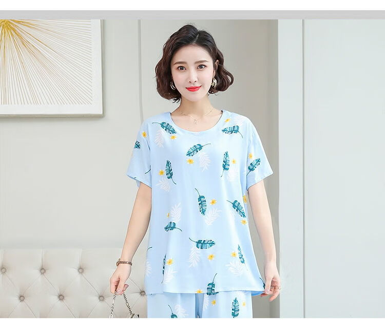 好品质中老年居家服妈妈睡衣套装大码中老年女短袖棉绸棉绸人造棉可外