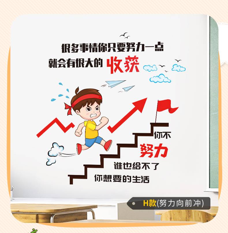 冲刺高三励志墙贴纸标语学生初三班级文化置教室装饰h款努力向前冲大