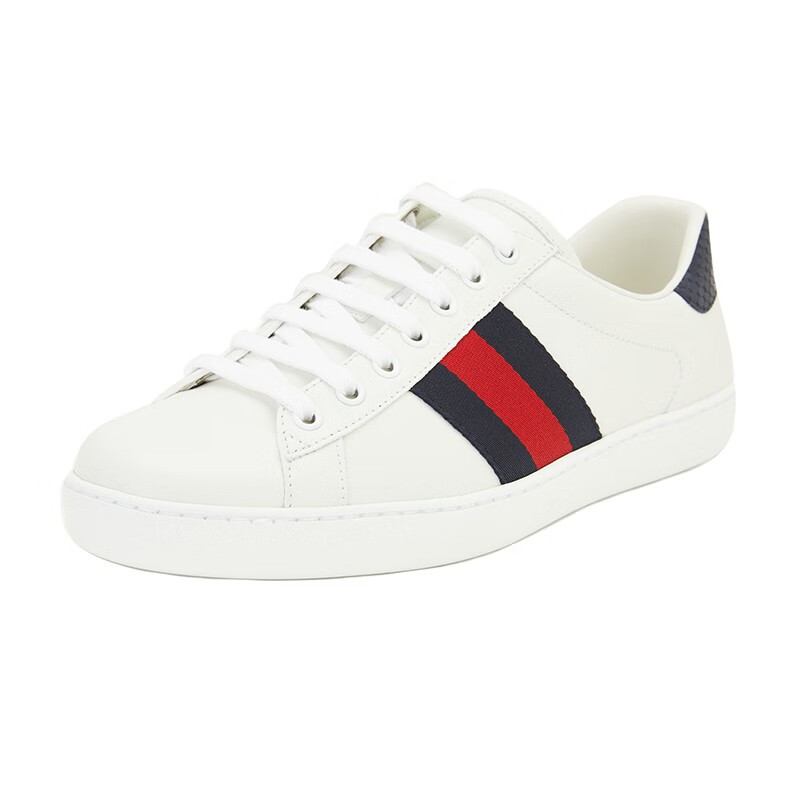 gucci 古驰 男士ace系列白色牛皮蓝色鞋尾休闲运动鞋 白色 386750 02j