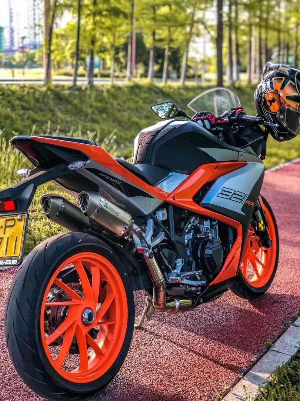 适用摩托车凯越321rr改装国产排气管中尾段cobra 321r高位双出全段排