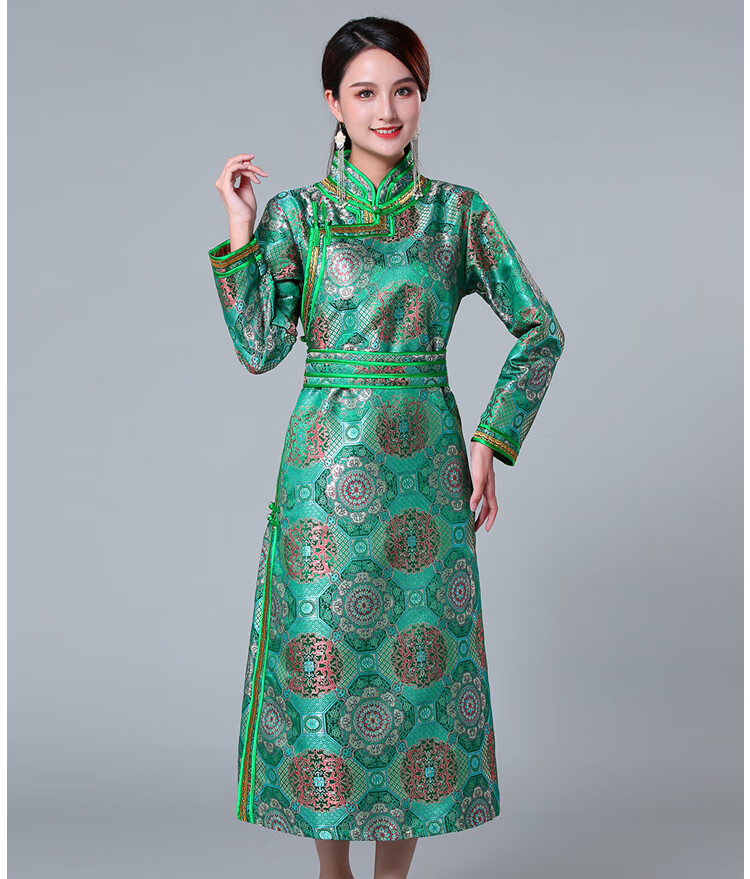 蒙古族服装女长款传统蒙古袍手工盘扣蒙古族舞蹈演出服少数民族服饰