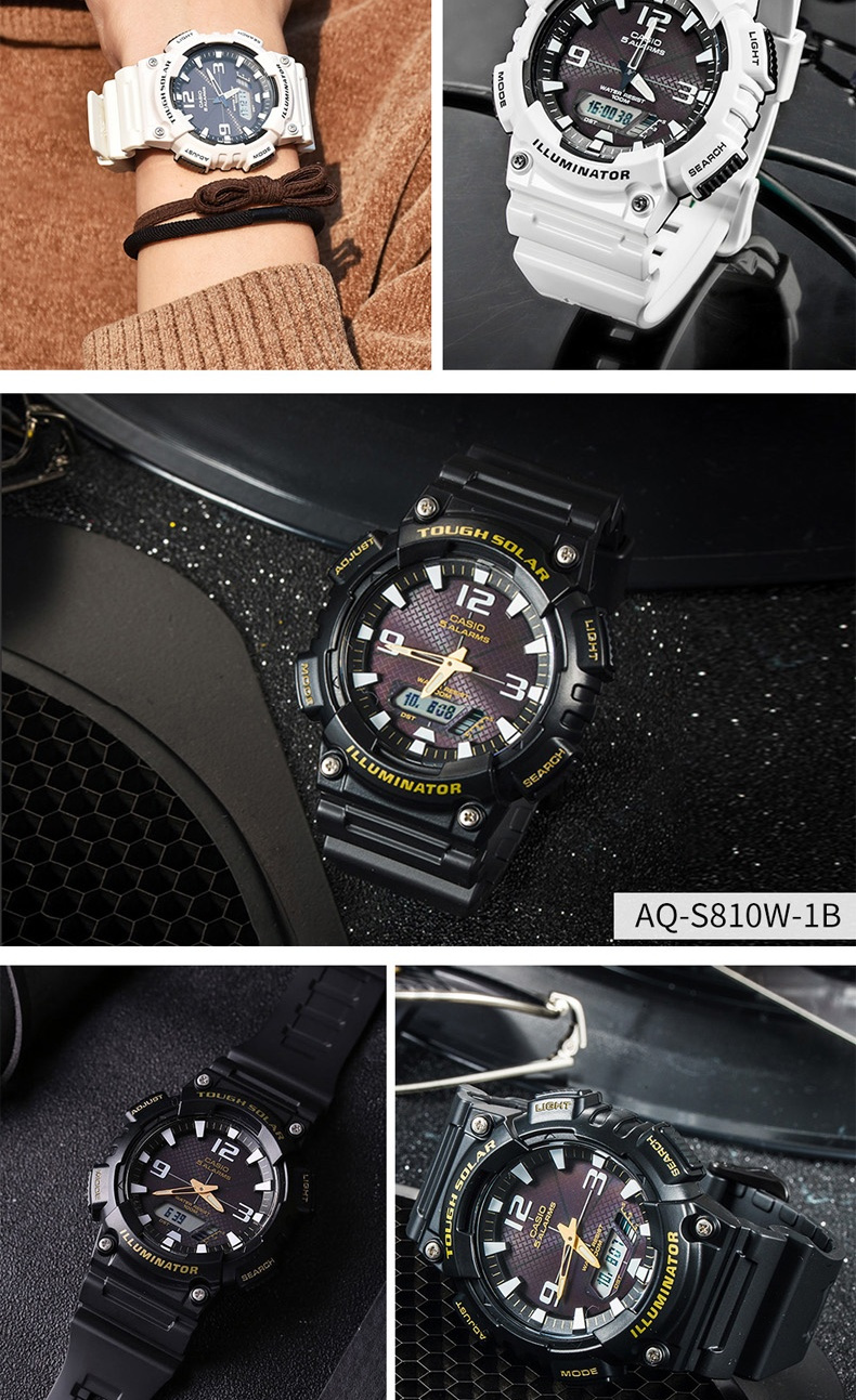 卡西欧手表太阳能运动电子小黑表男学生石英表aq-s80w aq-s810w-1bvdf