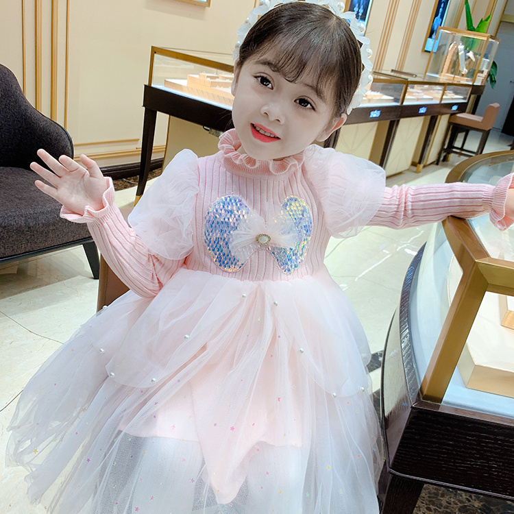 儿童公主裙冬季212岁童装3女童连衣裙秋冬5儿童洋气裙小女孩加绒针织