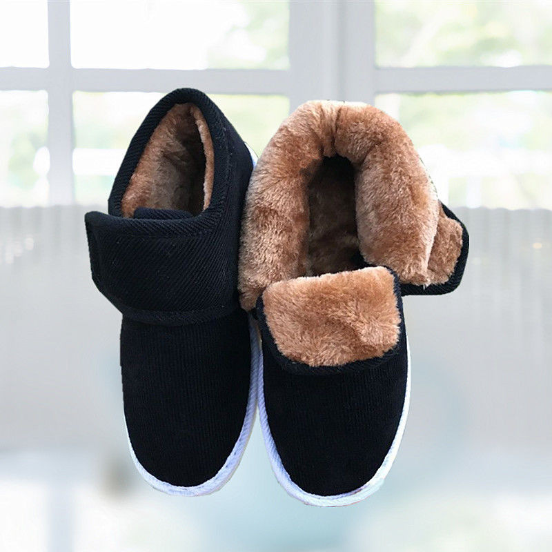 冬季黑色手工保暖棉鞋加绒加厚男女中老年居家牛筋底防滑底布棉鞋黑色