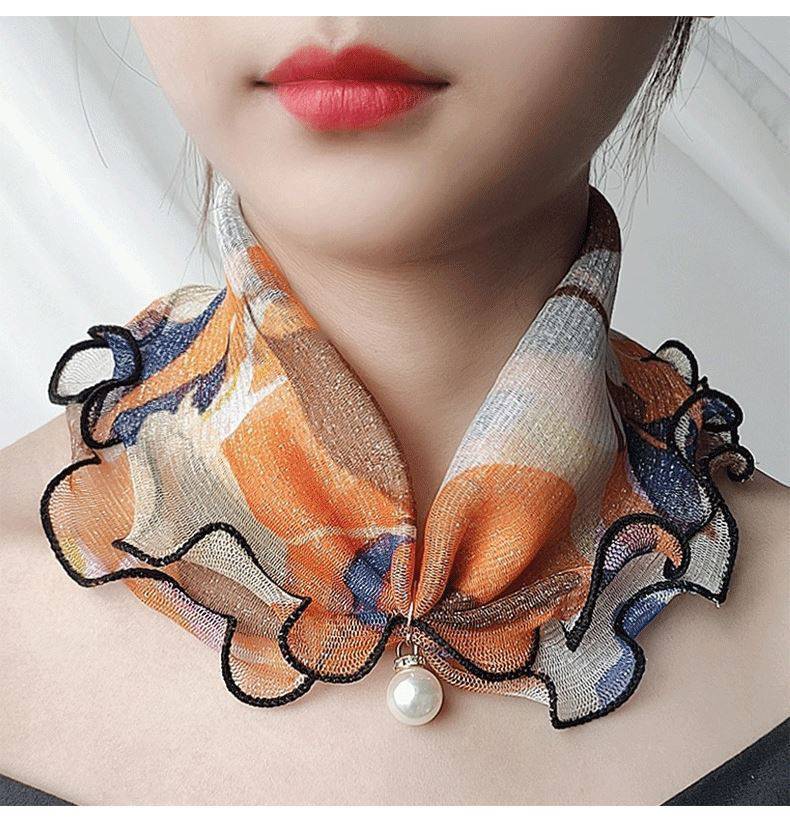 纱巾脖套冬季围脖子的小丝巾秋冬款洋气时尚大人领圈套脖护颈遮脸 h70