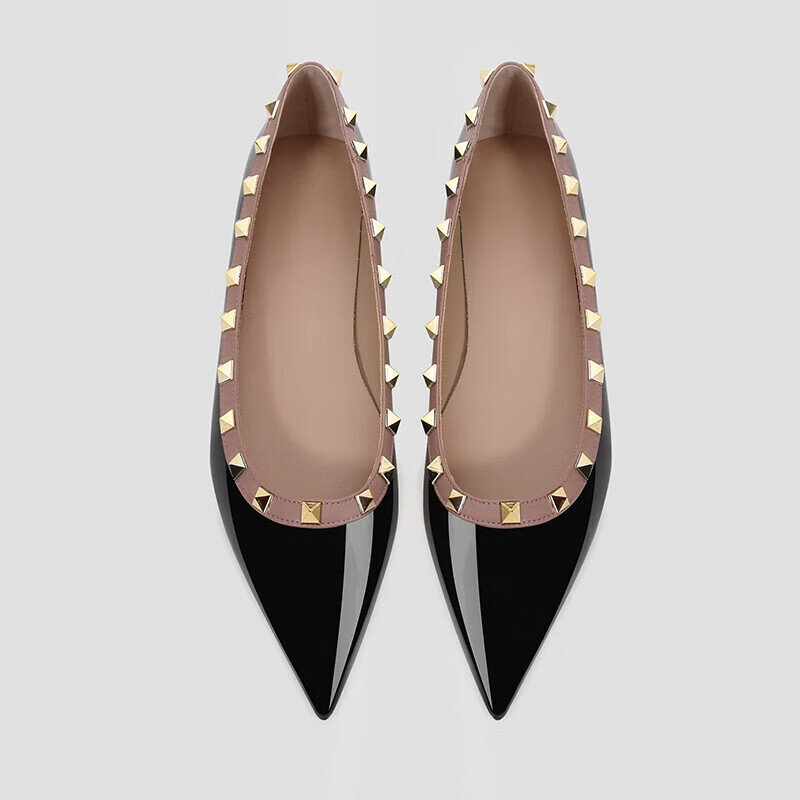 乐宾伦联名小ck铆钉平底鞋尖头船鞋职业工作鞋面试典礼仪单鞋女 裸