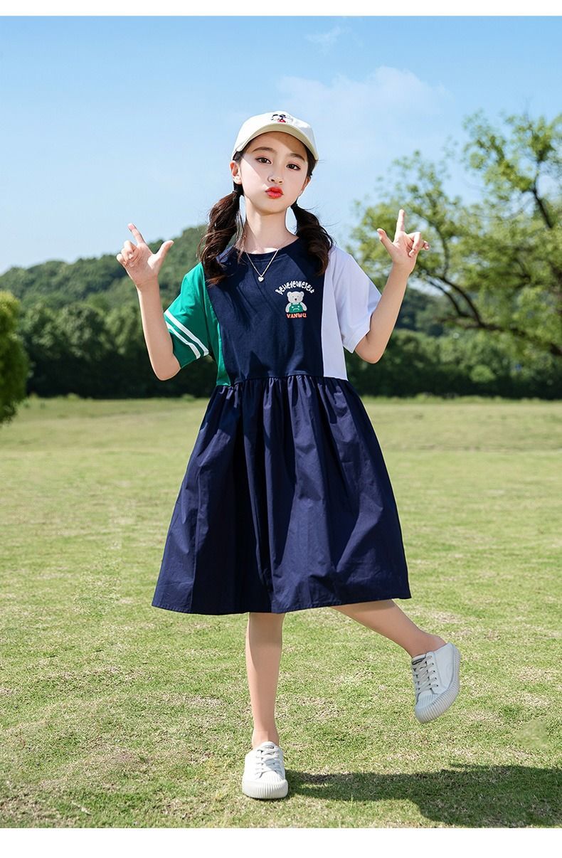 大码连衣裙夏装儿童小学生公主裙女孩子衣服中大童宽松学院风洋气裙