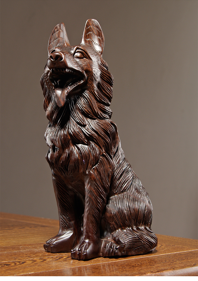 黛安缇实木质雕刻狼狗摆件生肖大号犬家居客厅办公装饰红木工艺礼品