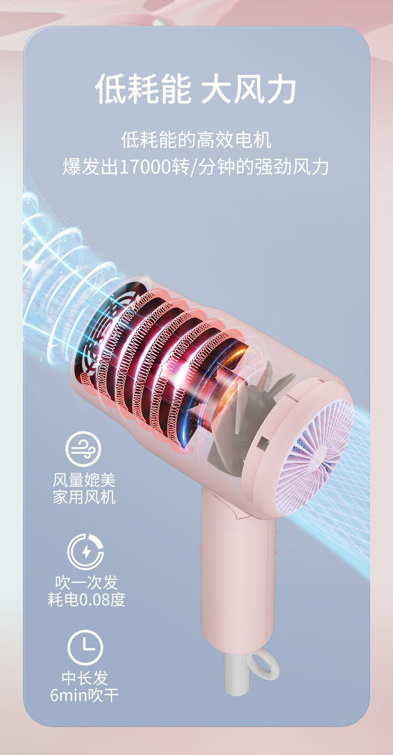 电吹风机宿舍用学生小功率家用干发小型折叠便携吹风筒kf3135瑞本 全