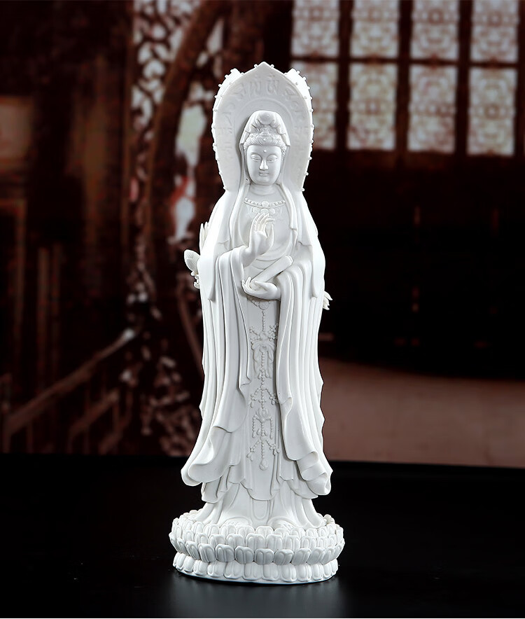 德化陶瓷南海三面观音像菩萨佛像家用供奉摆件白瓷观世音菩萨站像a款