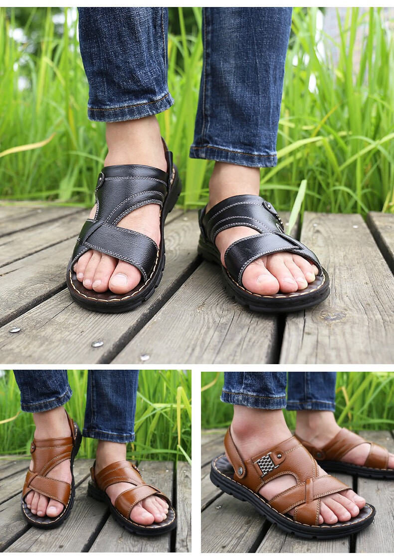 夏季老头海滩防水凉鞋男老人家穿的防滑凉拖鞋男式中老年人沙滩鞋品质