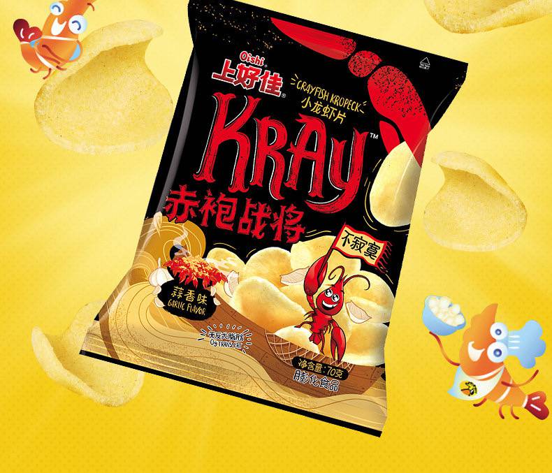 上好佳小龙虾片70g8袋蒜香味十三香味赤袍战将膨化休闲零食蒜香2袋
