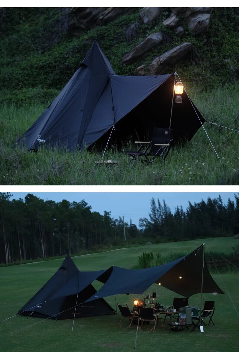 vidalido帐篷维达利多黑化户外露营印第安金字塔双层防雨尖塔 黑色小