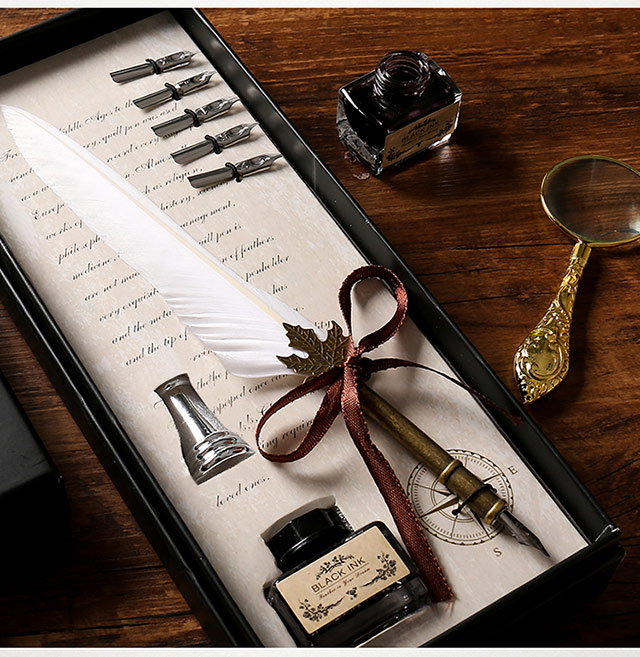 英伦个性哈利波特羽毛笔生日礼物欧式复古鹅毛笔创意蘸套装a黑色底座