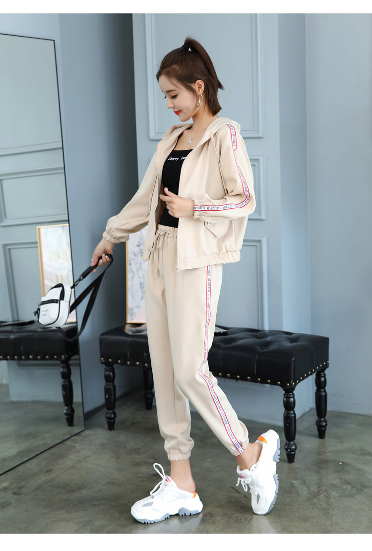 少女学生春秋套装中学生女装休闲运动套装初中生运动服卫衣两件套白色