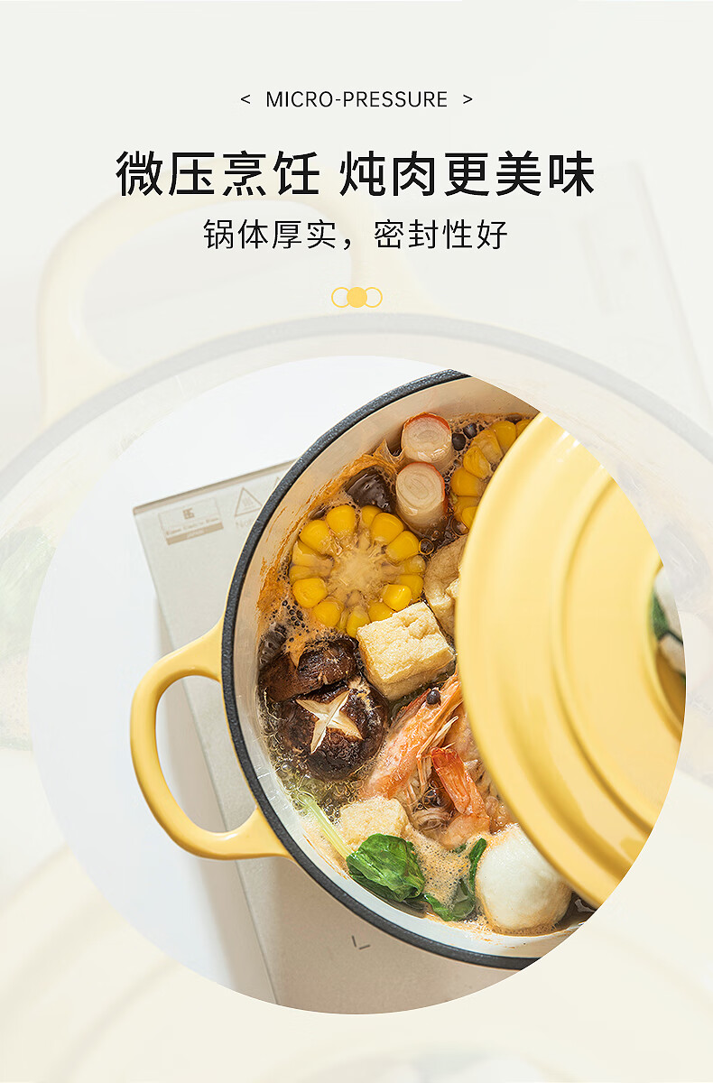 卡罗特珐琅锅铸铁锅家用炖锅砂锅不粘汤锅电磁炉燃气通用煲汤锅鹅黄色